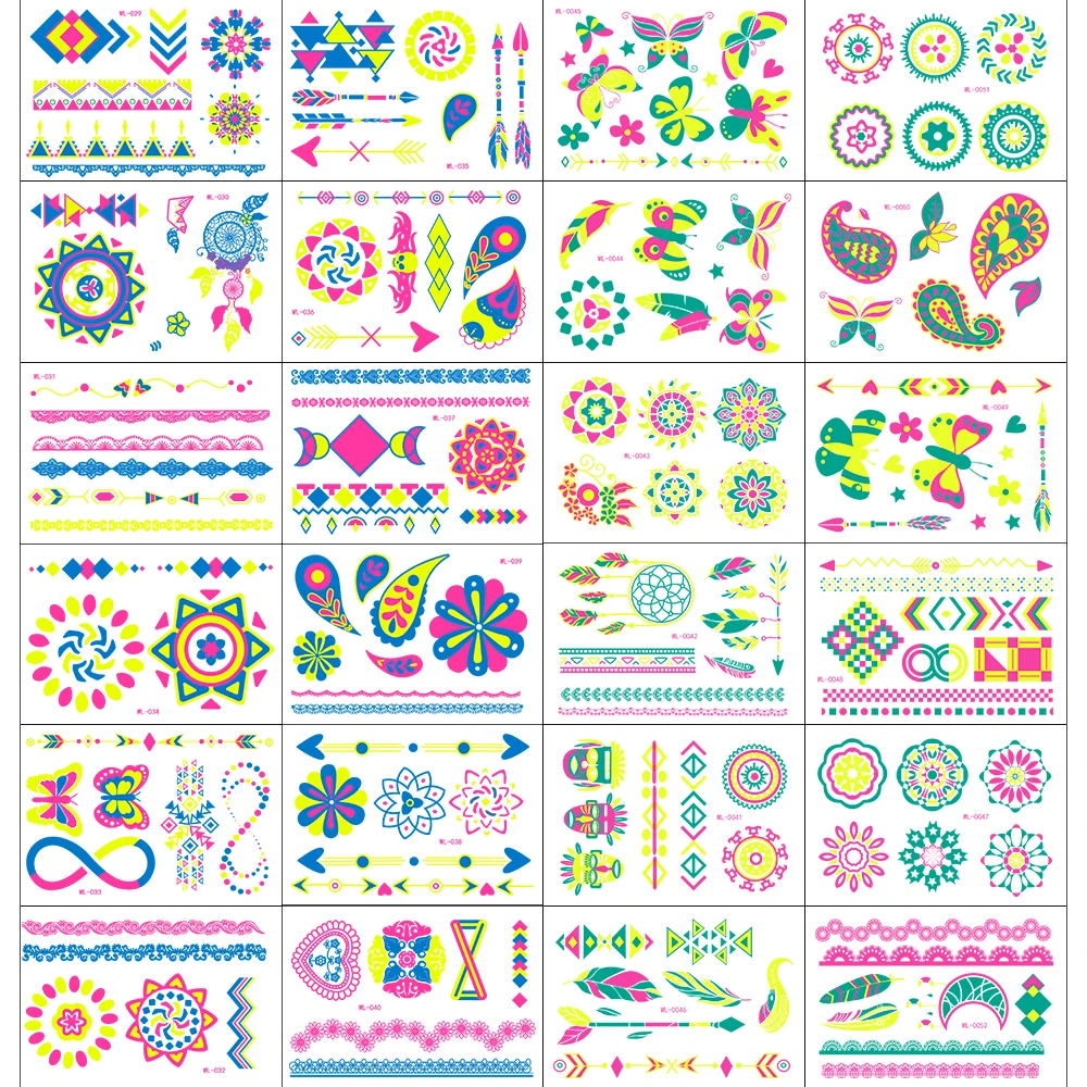 12/24 stücke Leuchtende Temporäre Tattoos Aufkleber UV Neon Fluoreszierende Glow in the Dark Für Körper Gesicht Tattoo Aufkleber Party zubehör – Detail 11