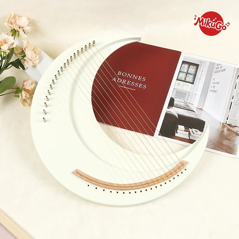 19 Stringed Crescent Harp Lyra Lyrical Peach Blossom Heartwoodsolid Wood Small And Easy To Learn Portable Instrument