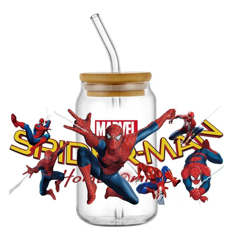 

New Super hero Spider-Man pattern 16OZ UV DTF Cup Wrap Transfer Sticker Custom Label DIY Waterproof Logo For Libbey Glass Can
