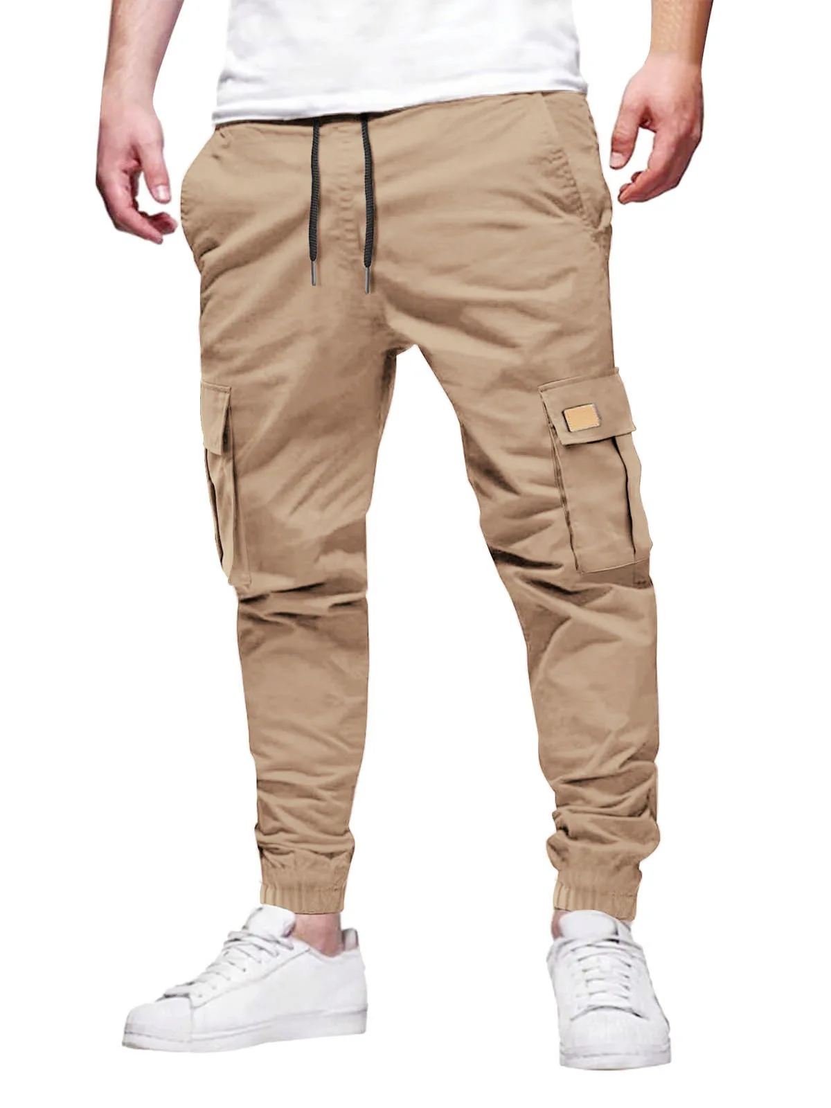 New cargo pants men\'s loose casual clothing solid gray multi -function work wears black jogges cotton casual male pants