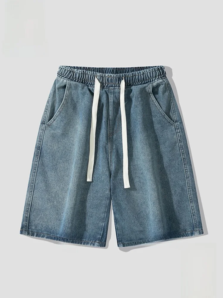 

PaulFrank Men's Summer Thin Elastic Waist Retro Washed Straight Leg Five-Quarter Shorts Durable Cotton Polyester Blend