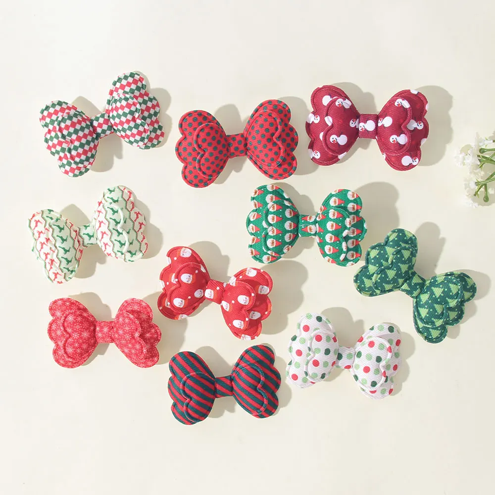 

2Pieces/lot 2025 Halloween Gift Patterns Lively Bow With Hair Clips for Children Hand Woven Kids Hair Accessories Christmas Clip