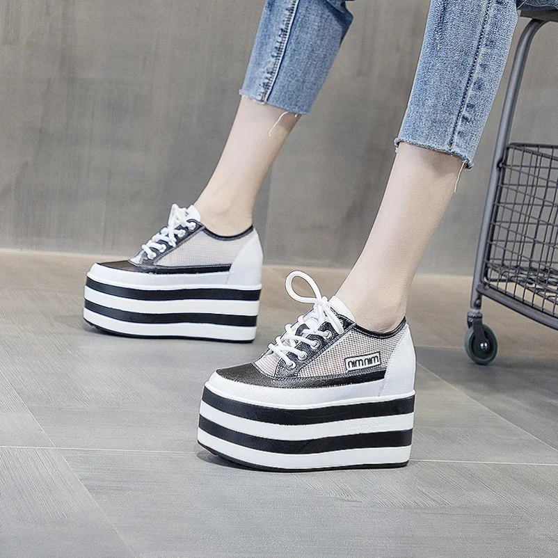 

2025 Genuine Leather Women Shoes Platform Wedge Sneakers Chunky Hidden Heel High Women Casual Shoes Spring Winter Loafers