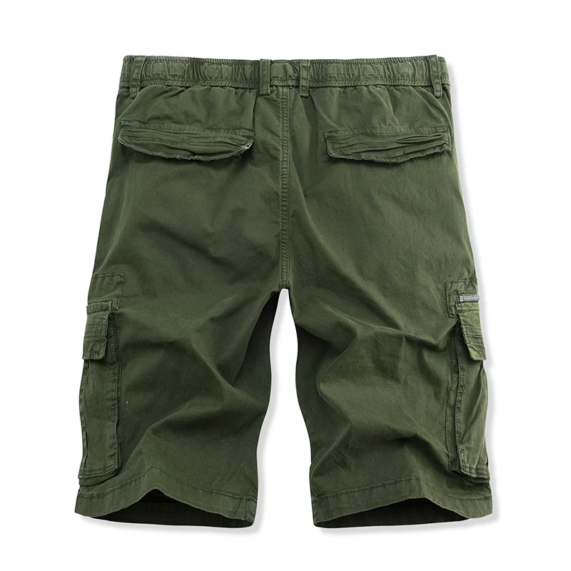 Summer Cotton Cargo Shorts Men Straight Multi Pocket Casual Shorts Mens Fashion Loose Solid Color Outdoor Knee Length Trousers