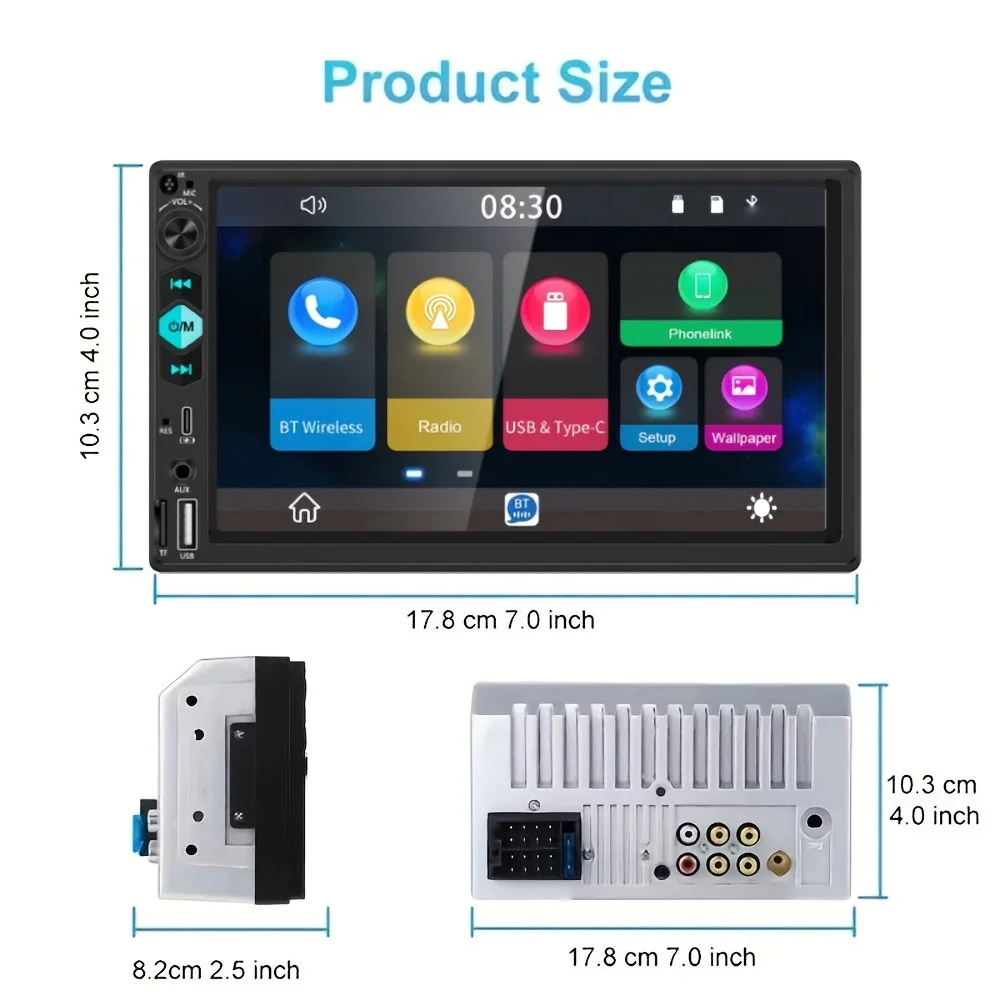2DIN 7 بوصة سيارة مشغل MP5 شاشة تعمل باللمس راديو ستيريو قابل للتعديل عكس الكاميرا اللاسلكية مرآة ربط FM USB/TF بطاقة/AUX/Type-C