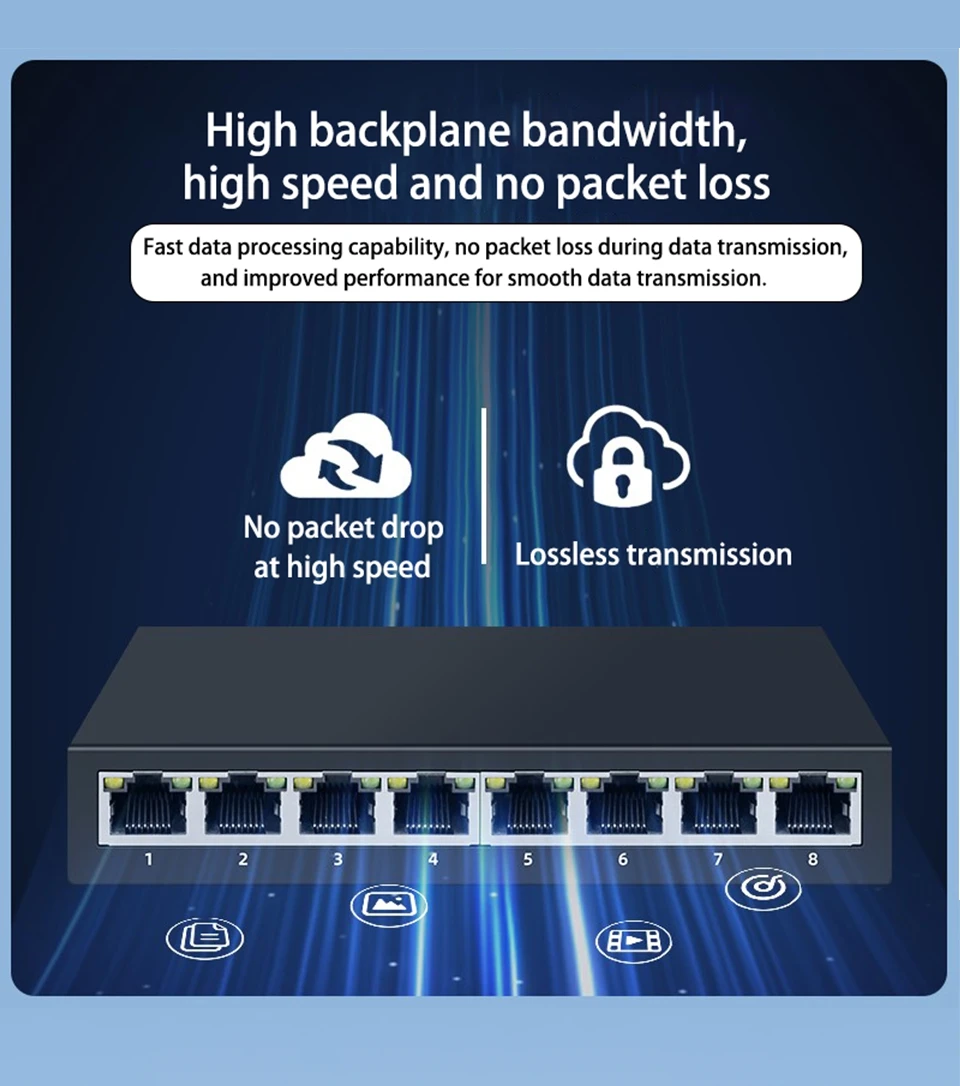 8-poorts Gigabit Switcht 100/1000 mbps Gigabit Switch Enterprise-grade Switch, monitoring netwerkkabelsplitter, metalen behuizing