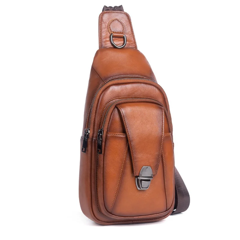 Männer Echt leder Cross Body Schulter Brusttasche Sling Rucksack Reise Retro echte Rindsleder männlich Cross body Messenger Rucksack