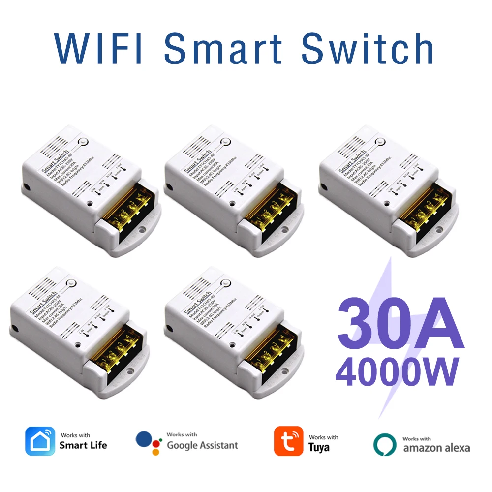 Tuya Switch  AC 85-250V DC 7-32V 30A WiFi Switch Module Wireless Relay 4000W Smart Life APP Remote Control for Smart Home Switc