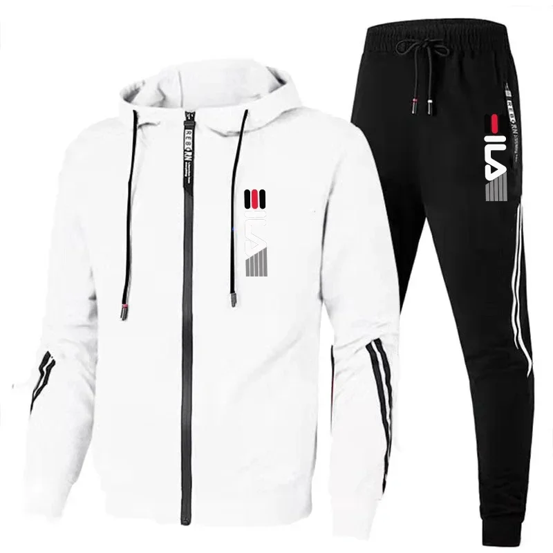 Spring Autumn Men Sport Hoodies Tracksuit Fashion Zipper Jackets and Sweatpants Casual Outdoor Male Fleece Printed Sweater Suits