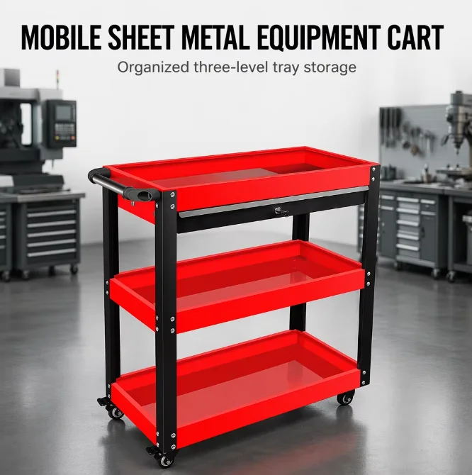 a for 3 Tier Rolling Tool Cart With Drawer, Custom Size & Color, Heavy Duty Steel Mobile Workshop Tool Trolley With Wheels