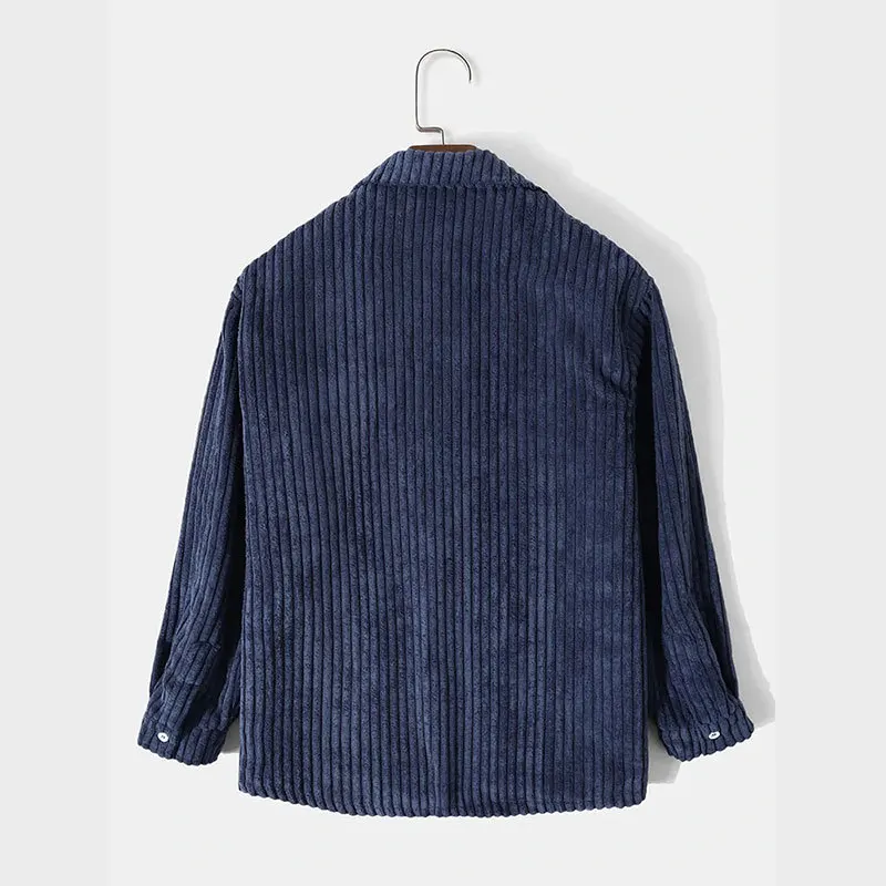 Men's Casual Loose Solid Color Corduroy Long Sleeve Lined Autumn Versatile Shirt
