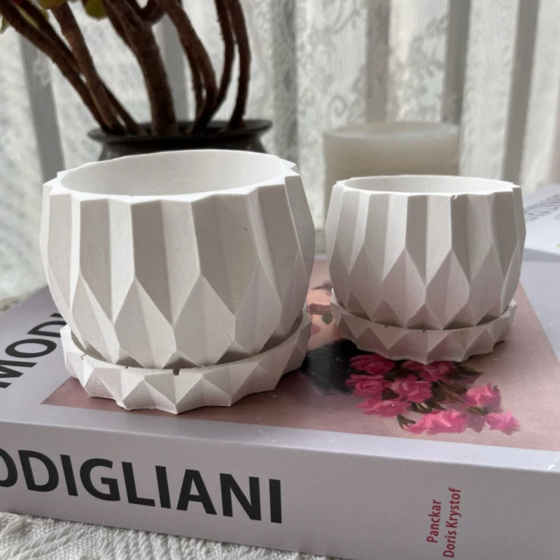 Geometric Round Flower Pot Silicone Mold Handmade Concrete Cement Succulent Plants Pot Gypsum Resin Flowerpot Mold