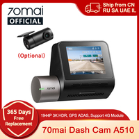 2024 New 70mai Dash Cam A510 1944P HDR GPS ADAS 4G Connectivity 70mai 4G Front Cam A510 Car DVR 24H Parking Support Rear Cam