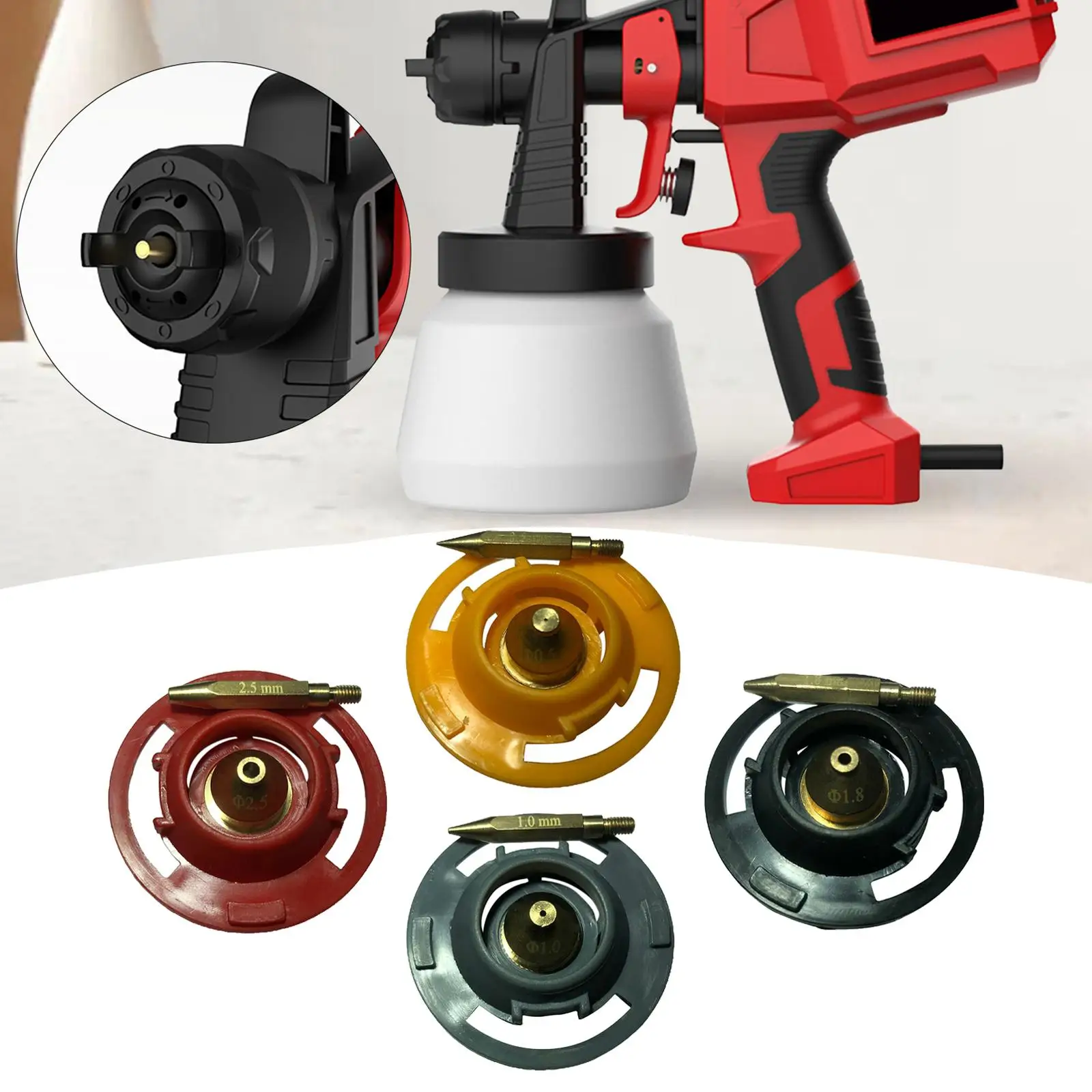 4x Paint Sprayer Nozzles Easy Spraying 0.5/1.0/1.8/2.5mm Durable Electric Paint Nozzles for Cabinets Ceiling Door Walls Chairs