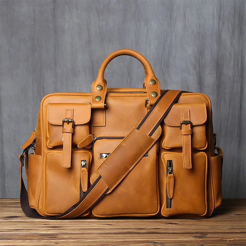 Retro Herren Leder Handtasche Oberschicht Rindsleder Aktentasche Große Kapazität Reisetasche Crazy Horse Leder Laptop Umhängetasche NZPJ – Detail 22