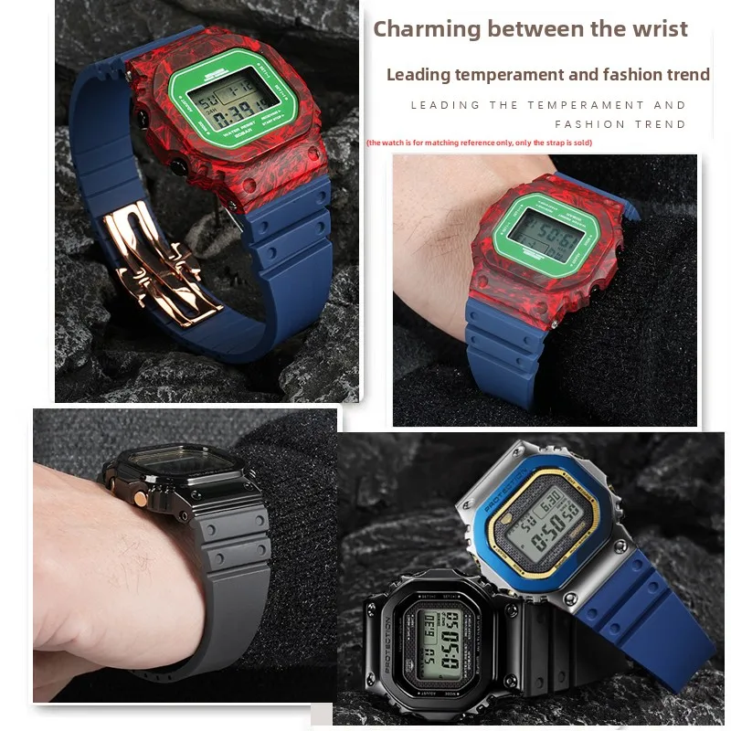 GM-B2100 gmw-b5000 فلوروروبر حزام سوار الحافة ل كاسيو G-SHOCK GMW-B5000 حزام مطاطي حافظة من الفولاذ المقاوم للصدأ FMK حزام الساعات