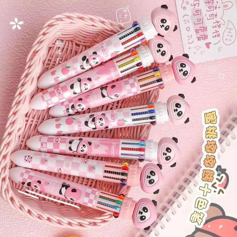 

10Pcs/Lot Cute Panda 10 Colors Ballpoint Pens Cartoon Panda Multicolor Pen Kids School Writing Stationery Marker Office Supplies