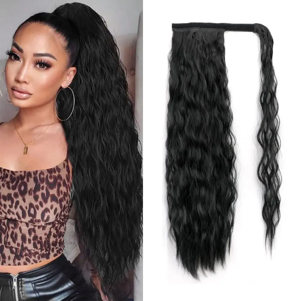 

Corn Wave Ponytail Hair Extension Clip in 24 Inch Synthetic Magic Wavy Ponytail Heat Resistant Wavy Wrap Around Ponytails Women