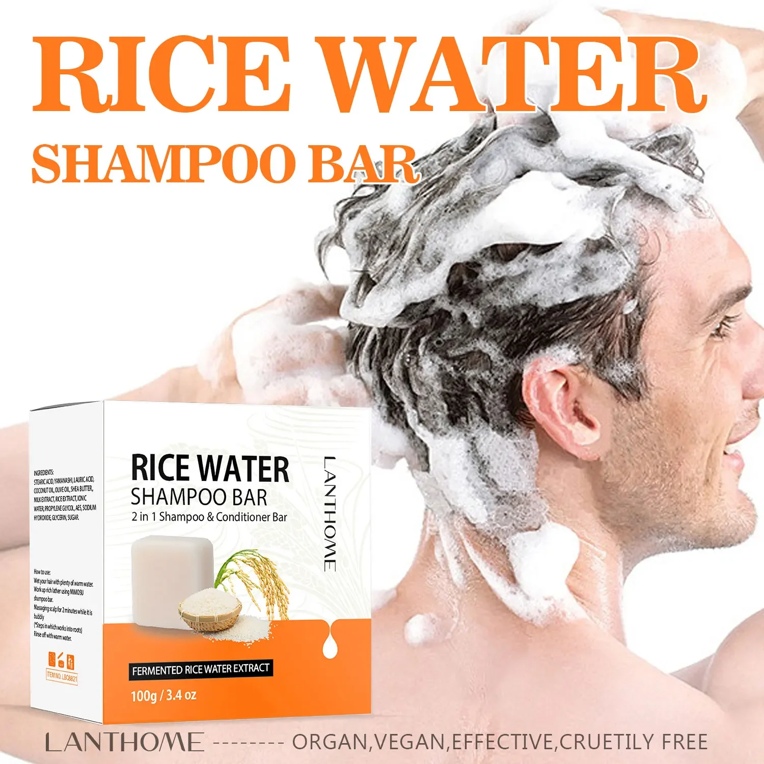 

100g Rice Water Shampoo Soap for Hair Growth Smoothing Glow Shampoo Bar Reject Dry Hair Conditioning Soap Prevents Split Ends