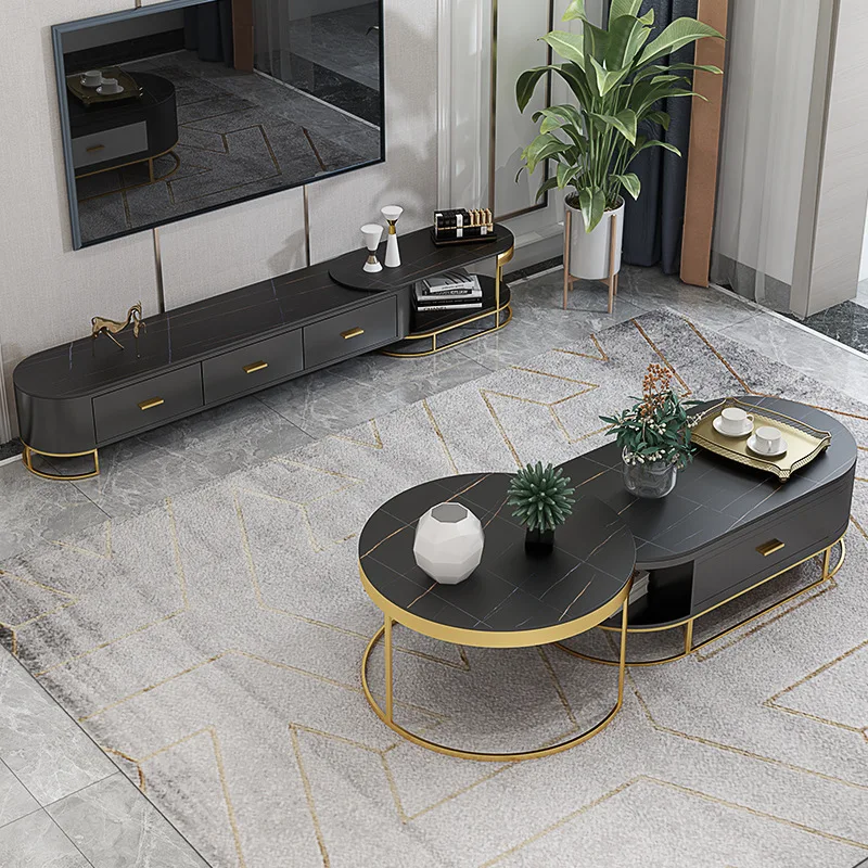 

Современный прочный выдвижной роскошный журнальный столик из спеченного камня, овальный шиферный верх, металлическое основание, экологически чистая мебель для гостиной, вилла