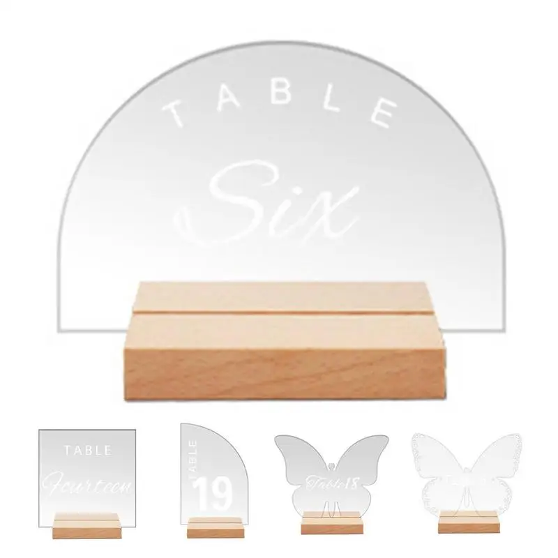 Acrylic Clear Table Place Card And Wooden Holders Transparent Arch Table Sign Guest Name Tag Menu Display Stand For Restaurant