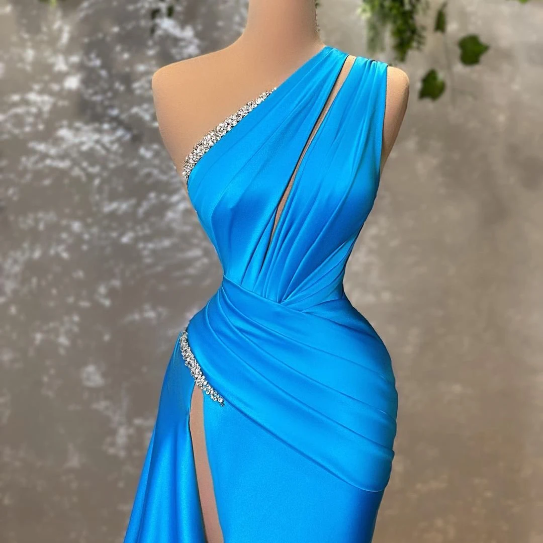 Thinyfull Formele Prom Avondjurken Een Schouder Mermaid Floor Lengte Party Dress Staaflijst Side Slit Cocktail Jurken Plus Size