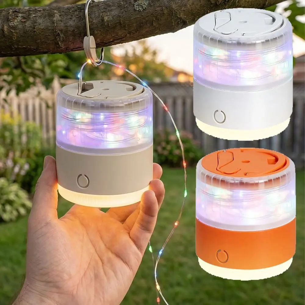RGB LED Camping Lamp IPX6 Waterproof Retractable String Outdoor Night Light with Hook Top Handle Garden Decoration Lamp
