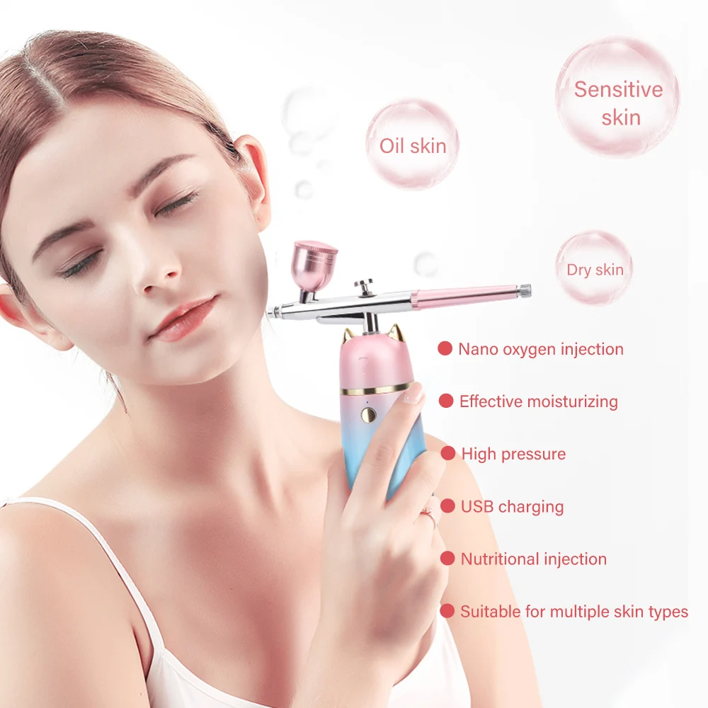 Aérographe facial avec brumisateur, machine de beauté, injection d\'eau et d\'oxygène, hydrater la peau, rajeunir, compresseur, pulvérisateur facial