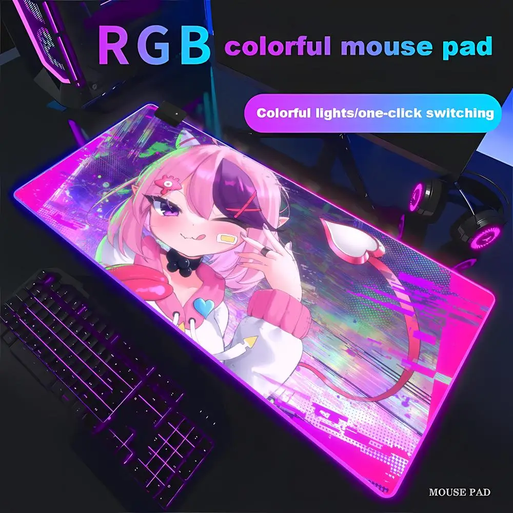 VShojo Ironmouse Mouse Pad Animation Games Beautiful RGB Gaming Mouse Pad HD Gamer Large LED Light Computer Pad Non-slip Decor