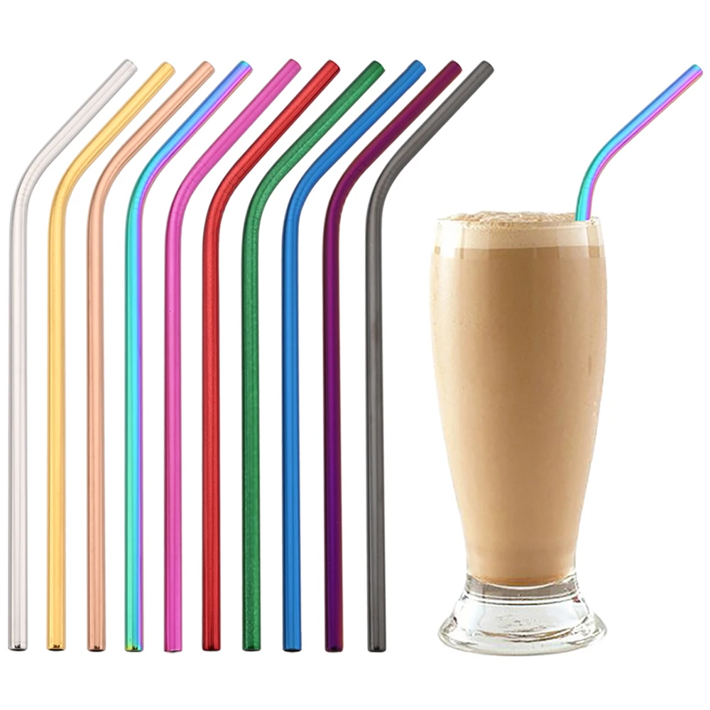 Reusable Straight Bend Metal Straw 304 Stainless Steel Drinking Straws with Brush for Smoothie Milkshake Drinkware Accessories