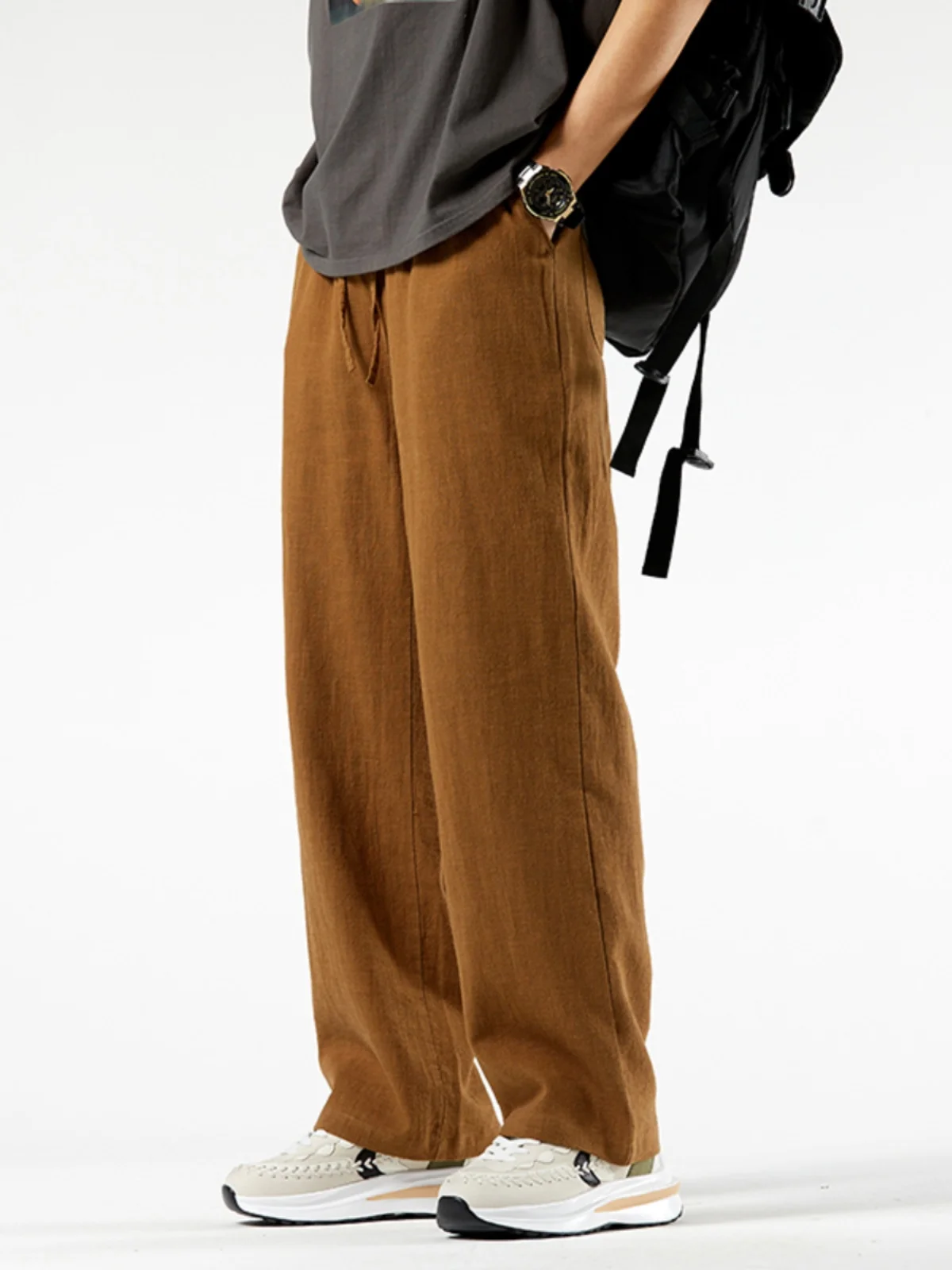 

Мужские летние льняные брюки в стиле ретро: свободные, широкие, прямые, повседневные, длинные, тонкие, охлаждающие, из хлопка и льна, для молодых мужчин