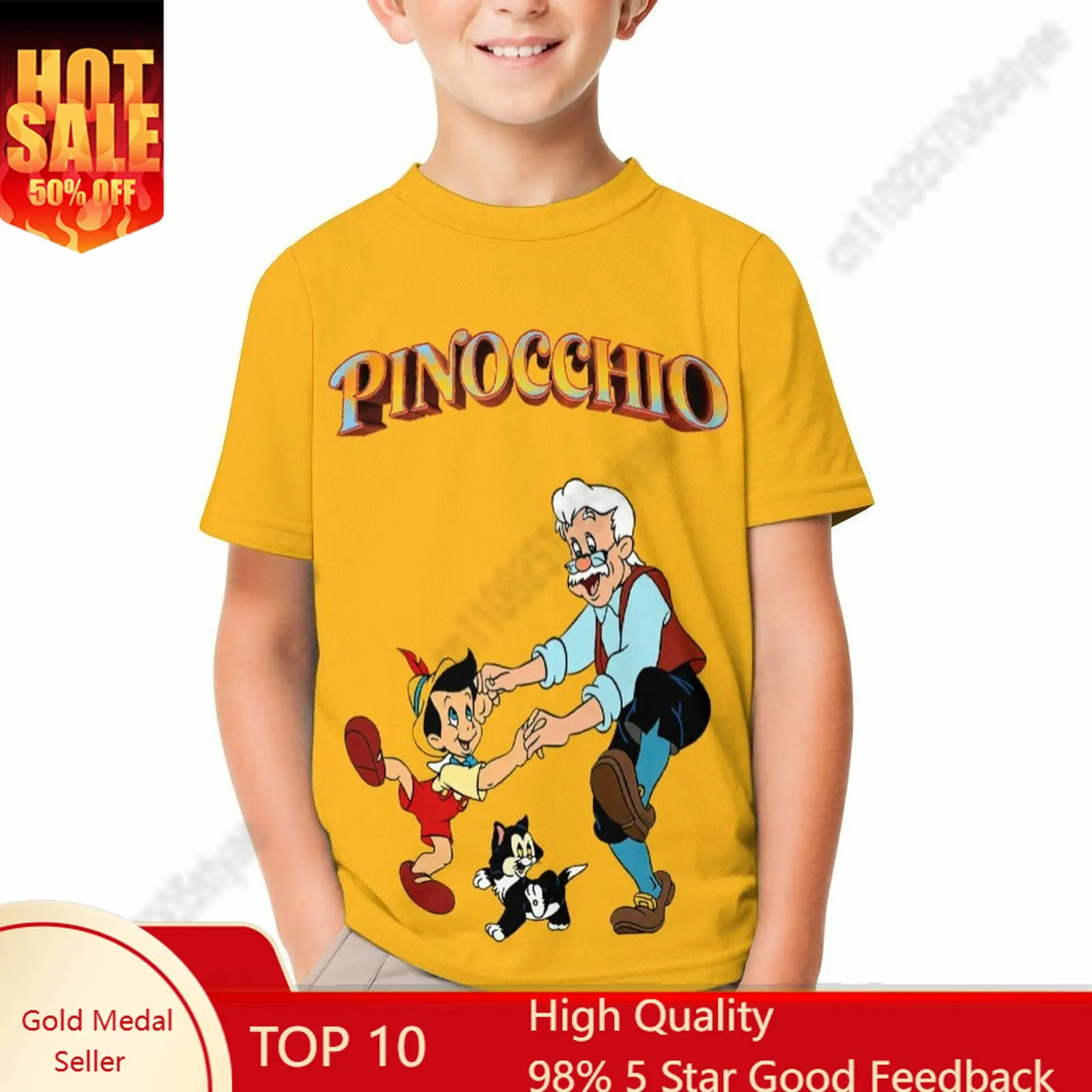 

The Adventures of Pinocchio T Shirt Boy Girl Short Sleeve Print Fashionable Cute Casual Cotton Crew Neck Children Child Tee