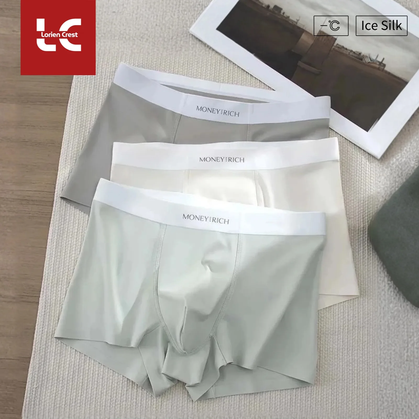

3 шт. мужского нижнего белья LORIEN CREST Ice Silk 10A, бактериостатические, дышащие и удобные, простые боксеры из молочной кожи.