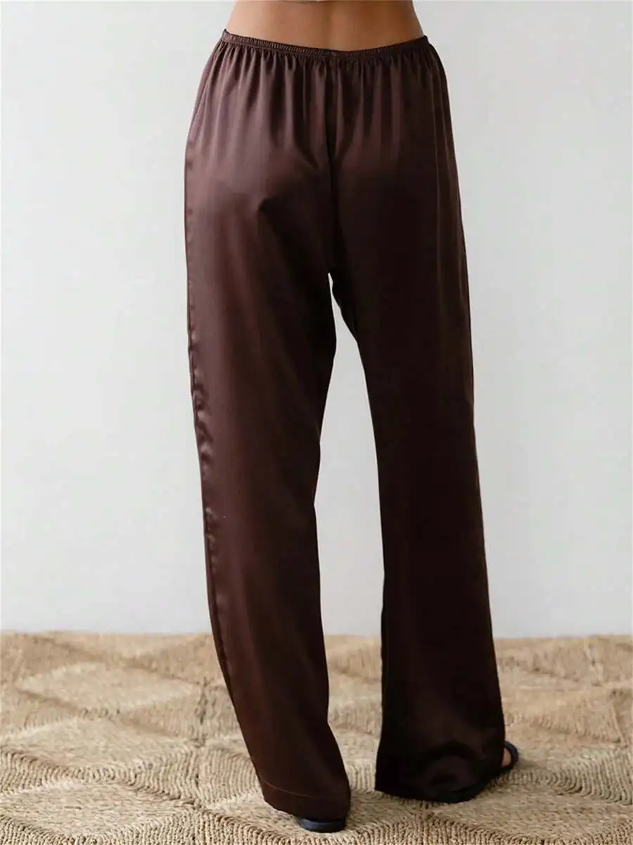 

Womens Satin Wide Leg Pants High Waisted Flowy Lounge Trousers Elastic Waist Casual Long Pants