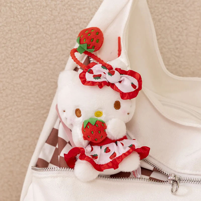 Sanrio Strawberry Hellokitty Melody Kuromi  Cinnamoroll Pochacco Plush Pendatn Cute Cartoon Stuffed Keyrings Girls Bag Keychain