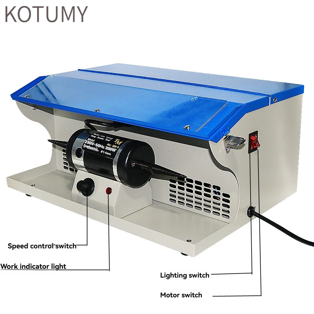 KOTTUMY 110V/220V DM-5 Bench Polishing Machine Double Head Buffer Grinder with Lamp Adjustable Speed for Jewelry Making Tools