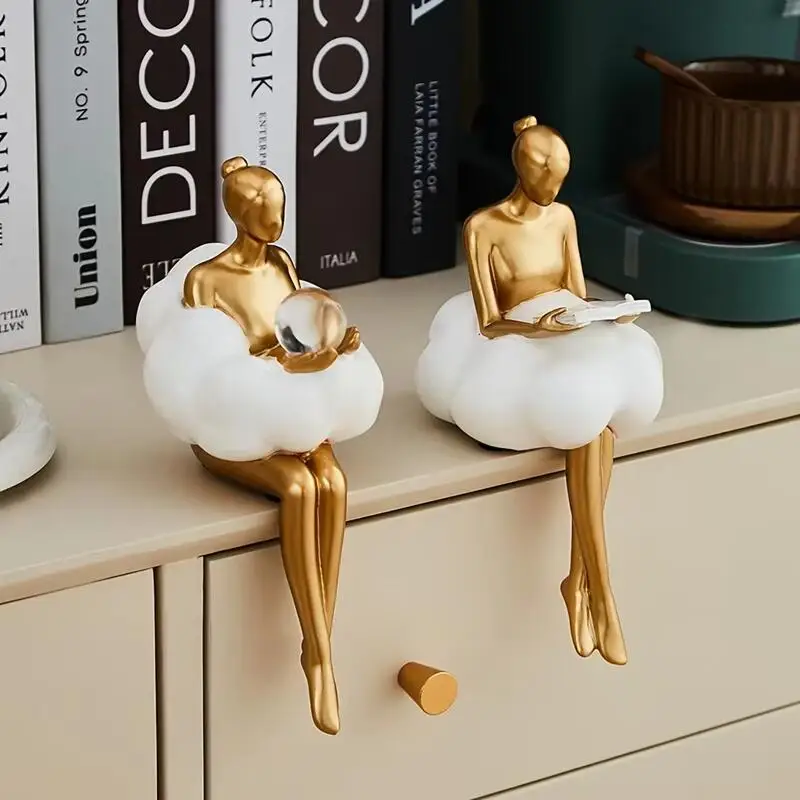 高級装飾品-ワインキャビネット-美的デスクトップオーナメント-北欧風雲の上のドレスを着た少女像-レジン製フィギュア-工芸品-バレエスタジオ