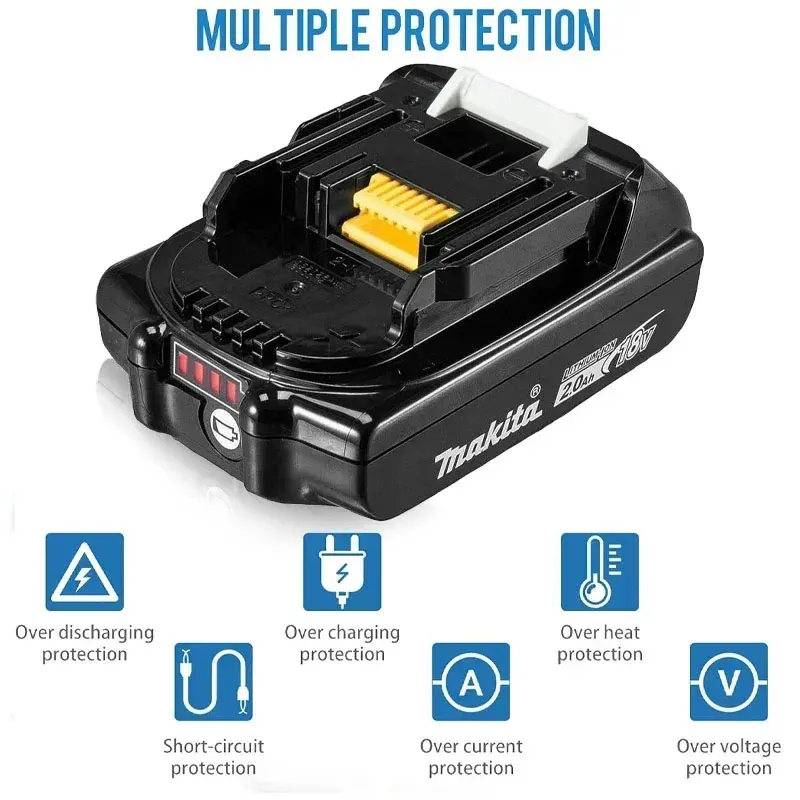 Makita 18V 2.0Ah Lithium-Ion Battery BL1820B 2000mAH Fast Charge 45min LED Indicator for DTW700 XPH14Z Tools - view 5