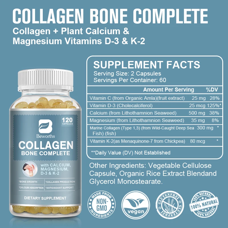 Beworths Bone Collagen Capsules Support Joint ,Bone ,Hair & Skin Health Eliminate Joint Pain, Swelling Stiffness and Weakness