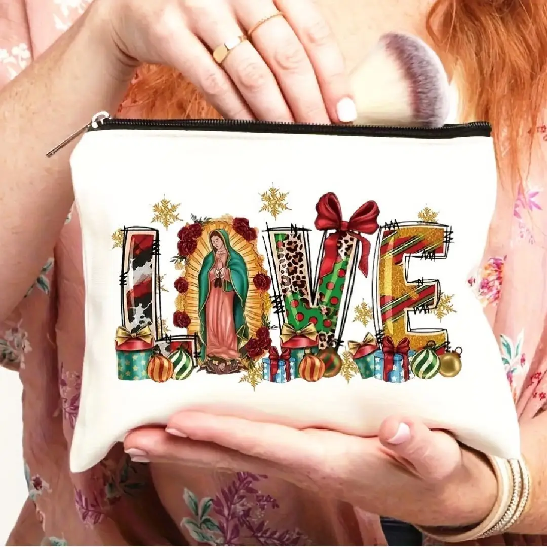 حقيبة مكياج Guadalupe Virgin Mary love - حقيبة بسحاب لطيفة متعددة الوظائف، حقيبة تخزين المجوهرات