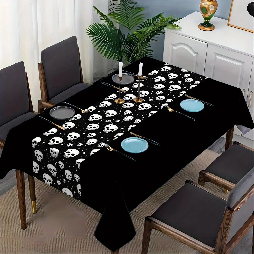 -1pc Dark Style Skull Patterned Tablecloth. Suitable for home, kitchen and dining room.zyc