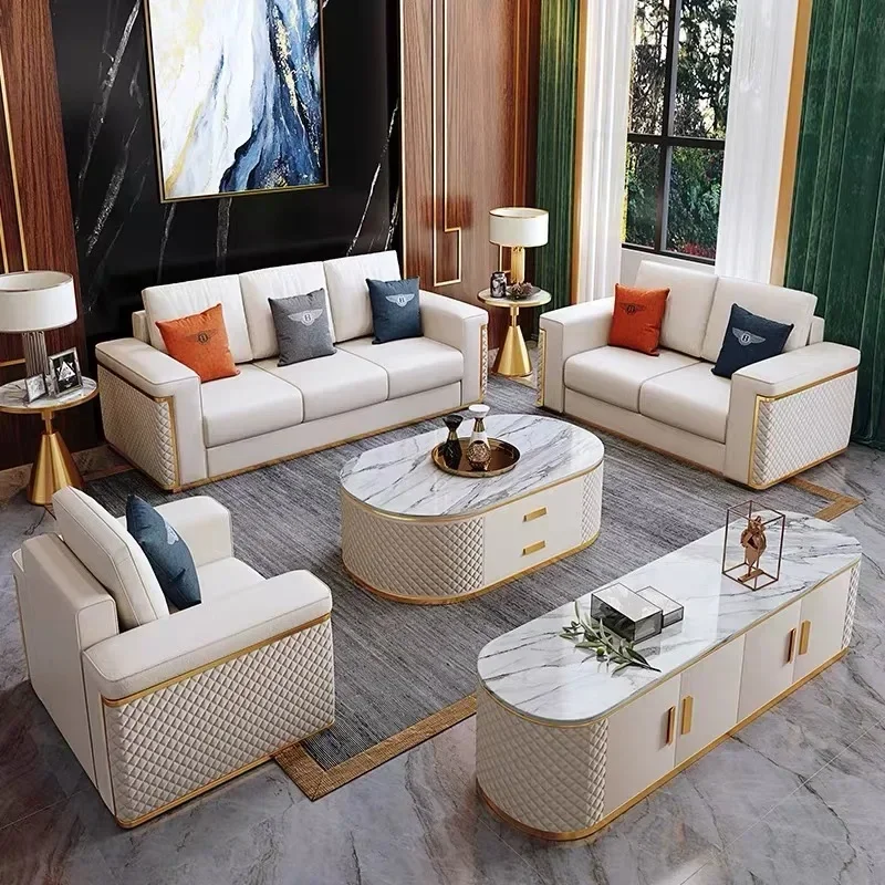 luxury American white leather 3 seater sectional couch living room furniture chesterfield sofa set designer new sofa