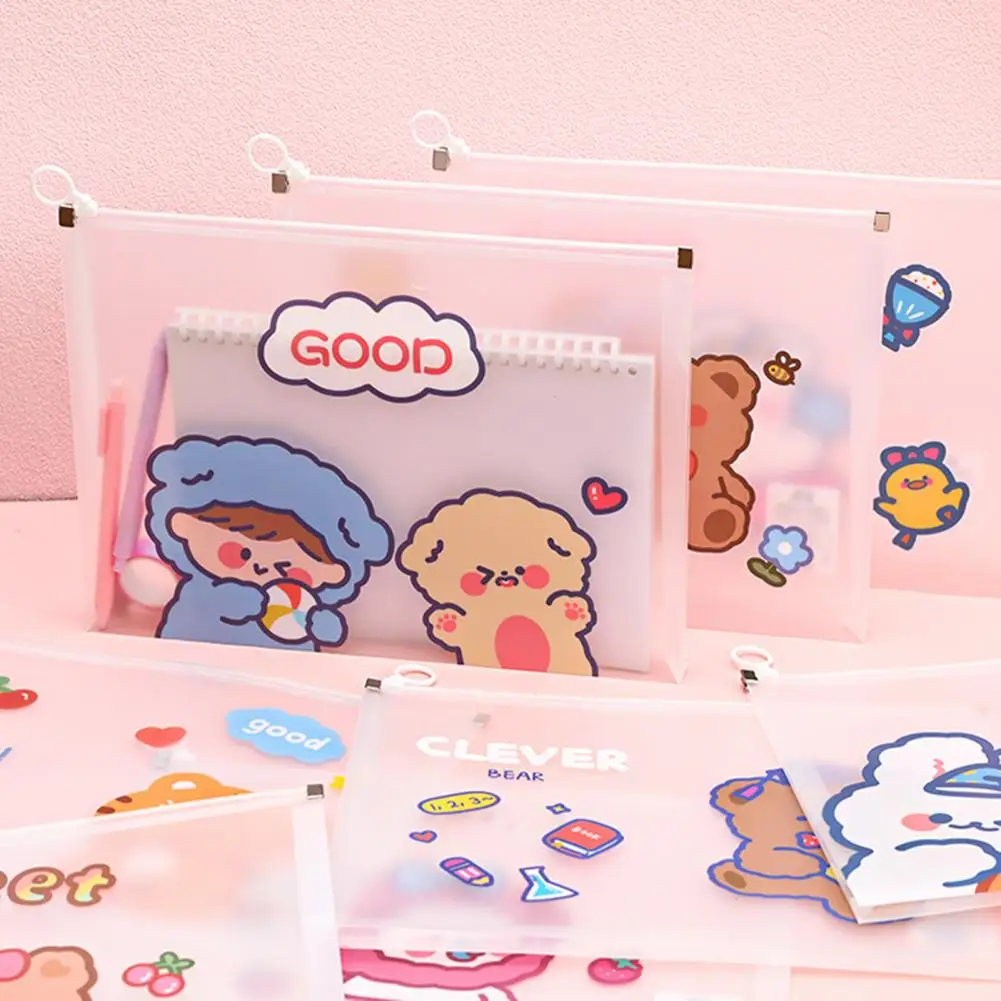 Cartella di File utile multifunzionale trasparente Visual A4 Size Cartoon Animal File Holder per studenti