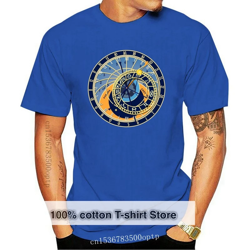 

Newest 2018 Fashion Men'S Prague Astronomical Clock T Shirt Orloj Czech Zodiac Gift O Neck Short Sleeve Shirts 025322