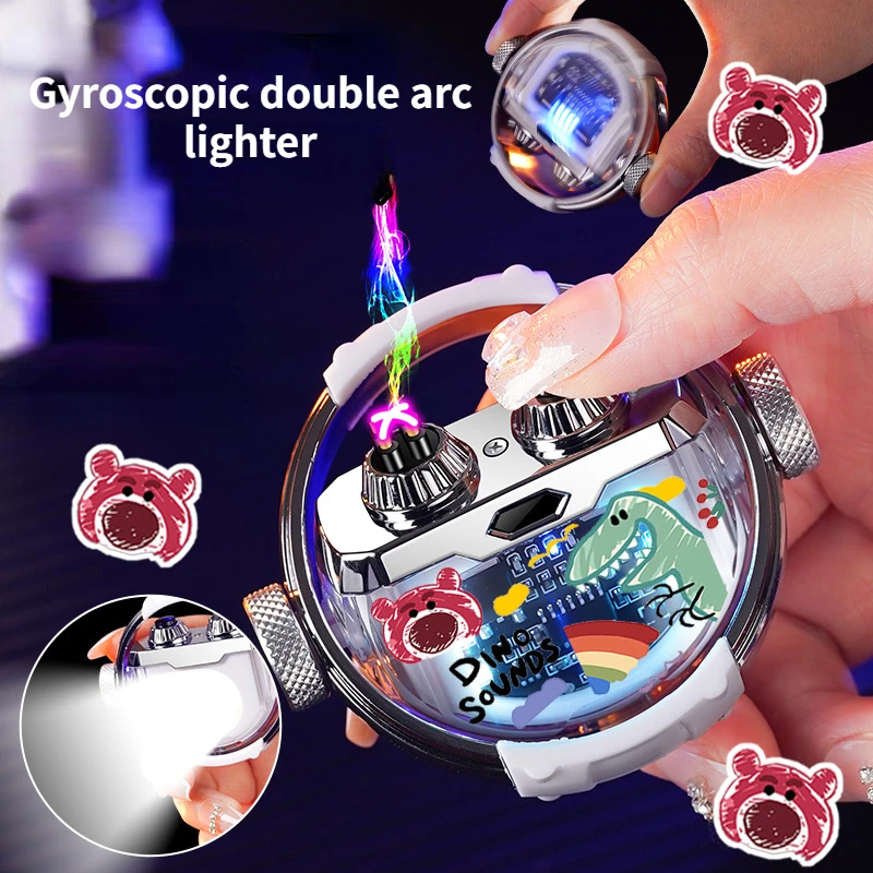 Gyroscopic double arc lighter Personality Metal Cigar Lighter Windproof Strong Fire Power mini  Fuel lighter Funny Toys for Men