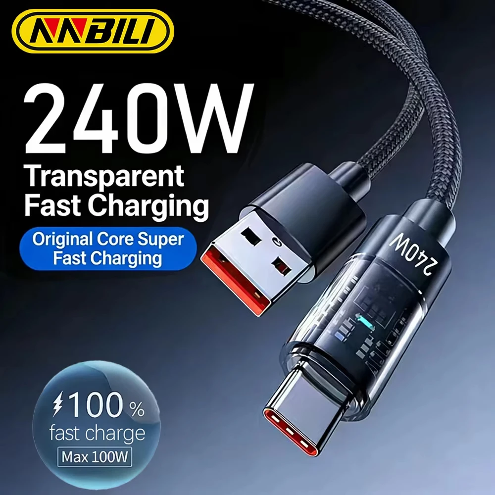 NNBILI 240W Nylon A-C Fast Charging Data Cable for Samsung and Huawei, C-C Fast Charging Data Cable for iPhone Samsung Huawei