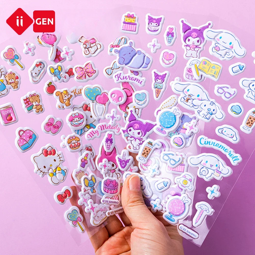 

Cartoon Sanrio Stickers 100 PCS Hello Kitty Kuromi 5D Stationery Sanrio Bubble Stickersfor Kids Girl DIY Stationery Diary