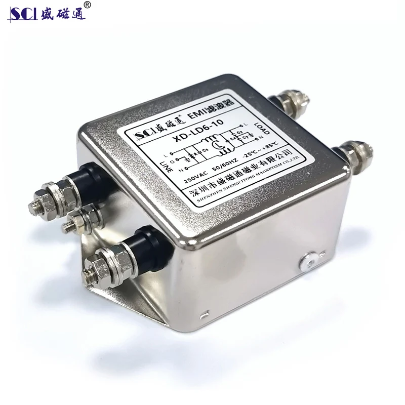 XD-LD6-10 Commonly Used High Current One-Phase Power EMI Filter 10A With 5 Screw Terminal Bolts