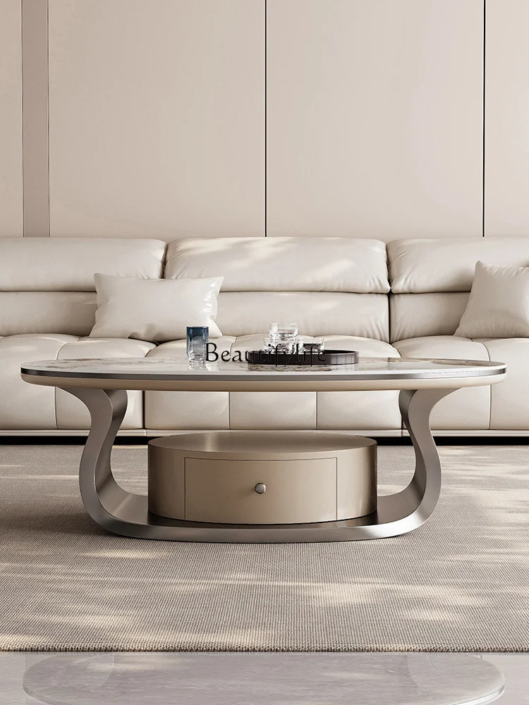 

Light luxury rock slab oval coffee table modern simple coffee table furniture with storage