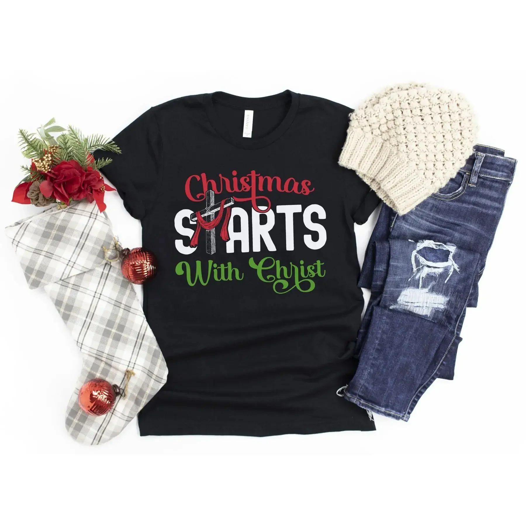 Christmas Starts With ChrisT T Shirt Reason For Season Christian Jesus Holiday